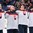 BUFFALO, NEW YORK - DECEMBER 28: Team Slovakia players stand arm-in-arm during the national anthem following their victory over Team USA during the preliminary round of the 2018 IIHF World Junior Championship. (Photo by Andrea Cardin/HHOF-IIHF Images)

